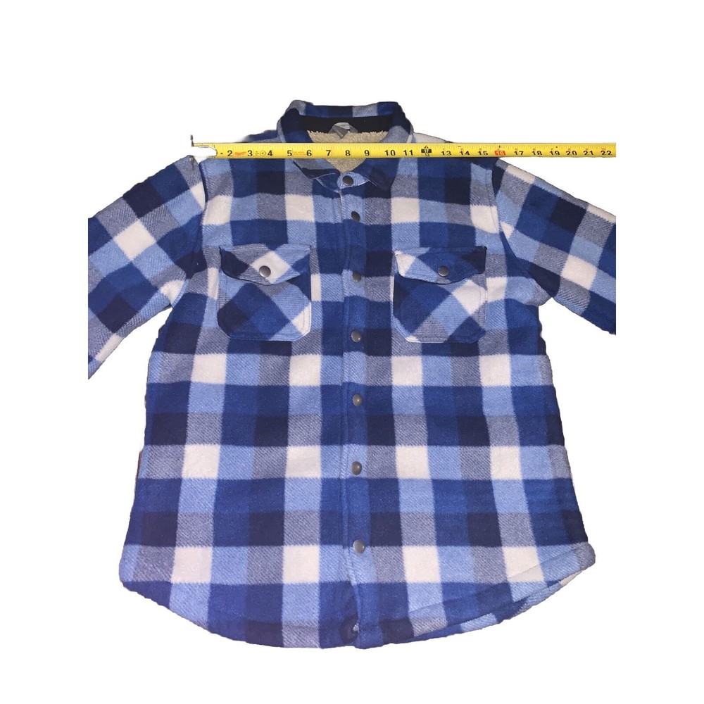 Eddie Bauer Kids 14/16 Sherpa Lined Fleece Shacket Blue Plaid EUC